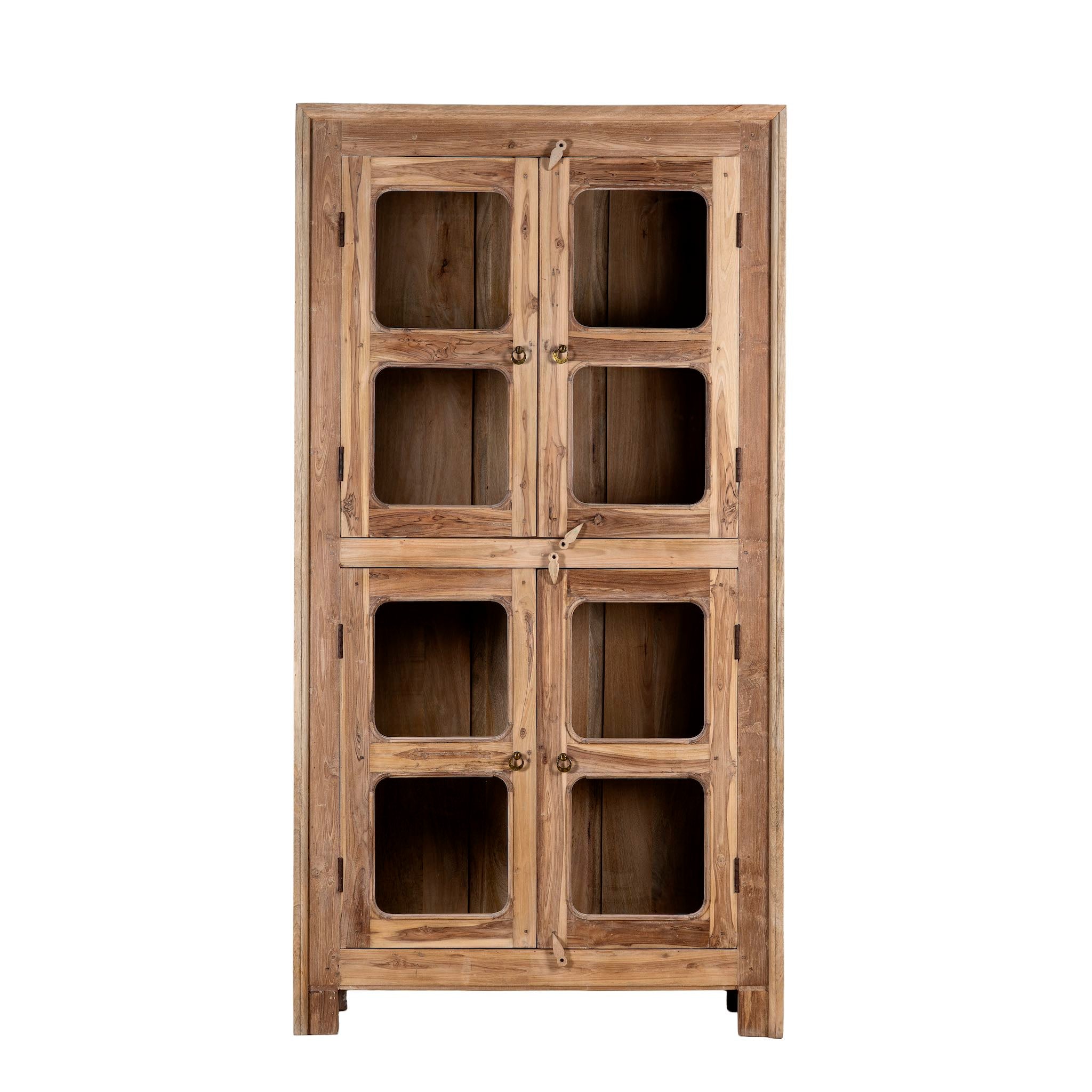 White background image of Chander tall vitrine with reclaimed teak door panels, a refined piece of teak wood furniture for living room furniture collections.