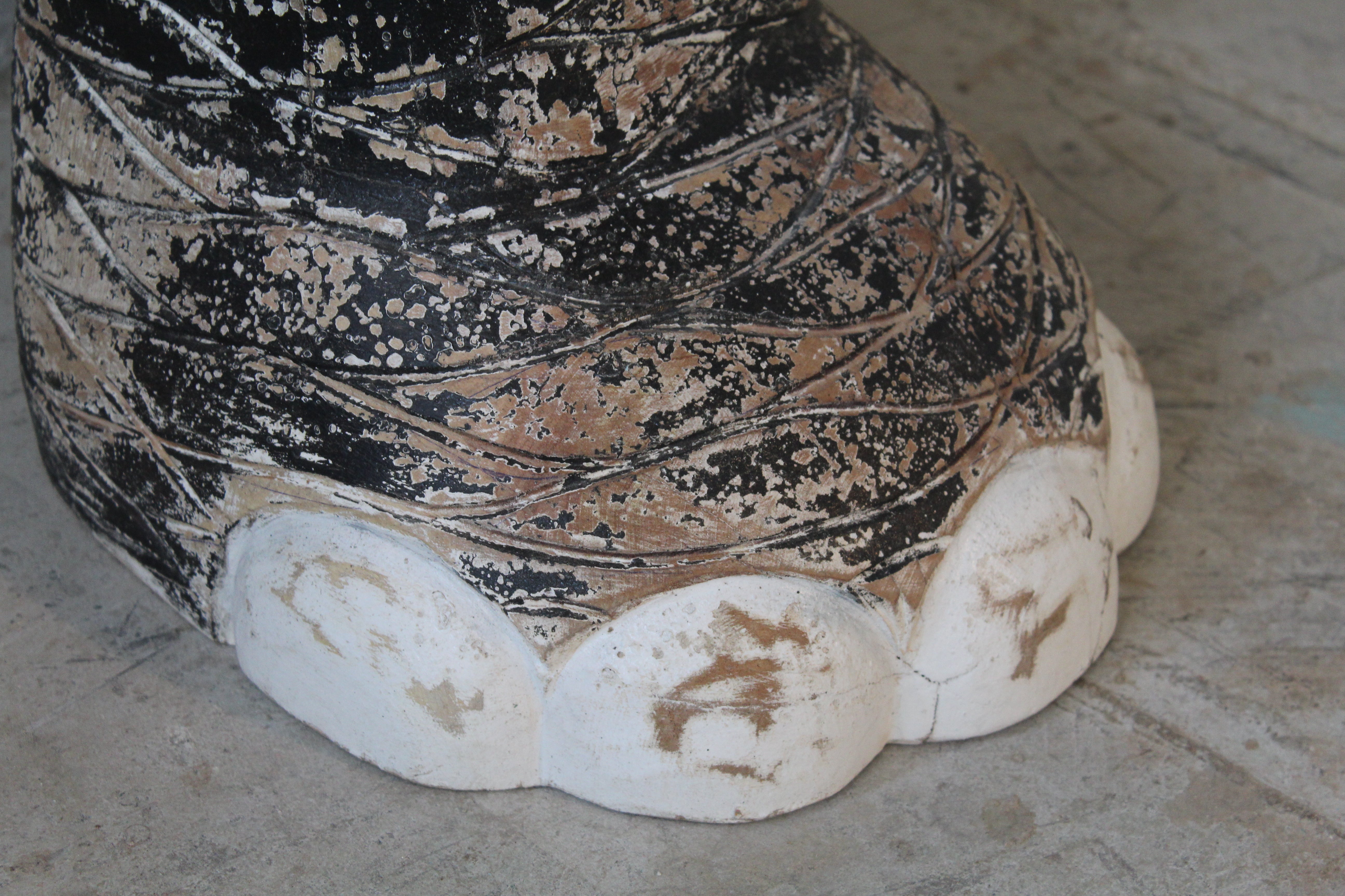 Close up image of a hand-carved wooden Elephant chair made from recycled wood – a unique piece of carved animal furniture perfect for vintage home decor and playful interiors.