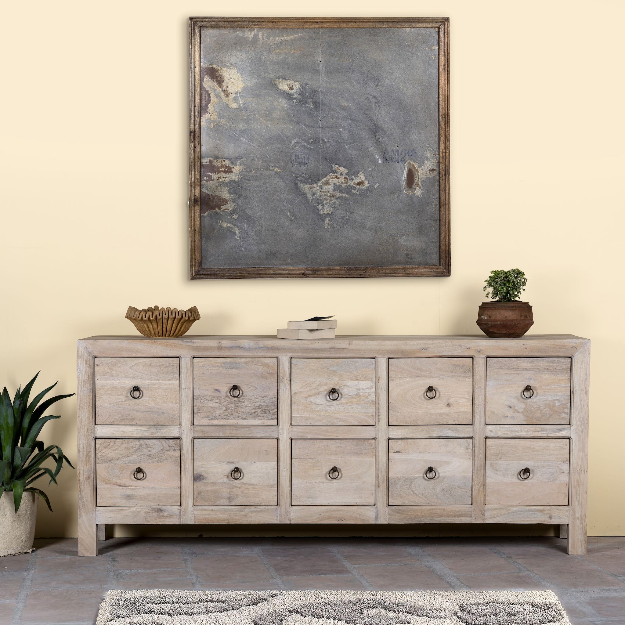 Reclaimed sandblasted wooden chest of drawers with 10 drawers, part of our Ibiza style furniture collection.