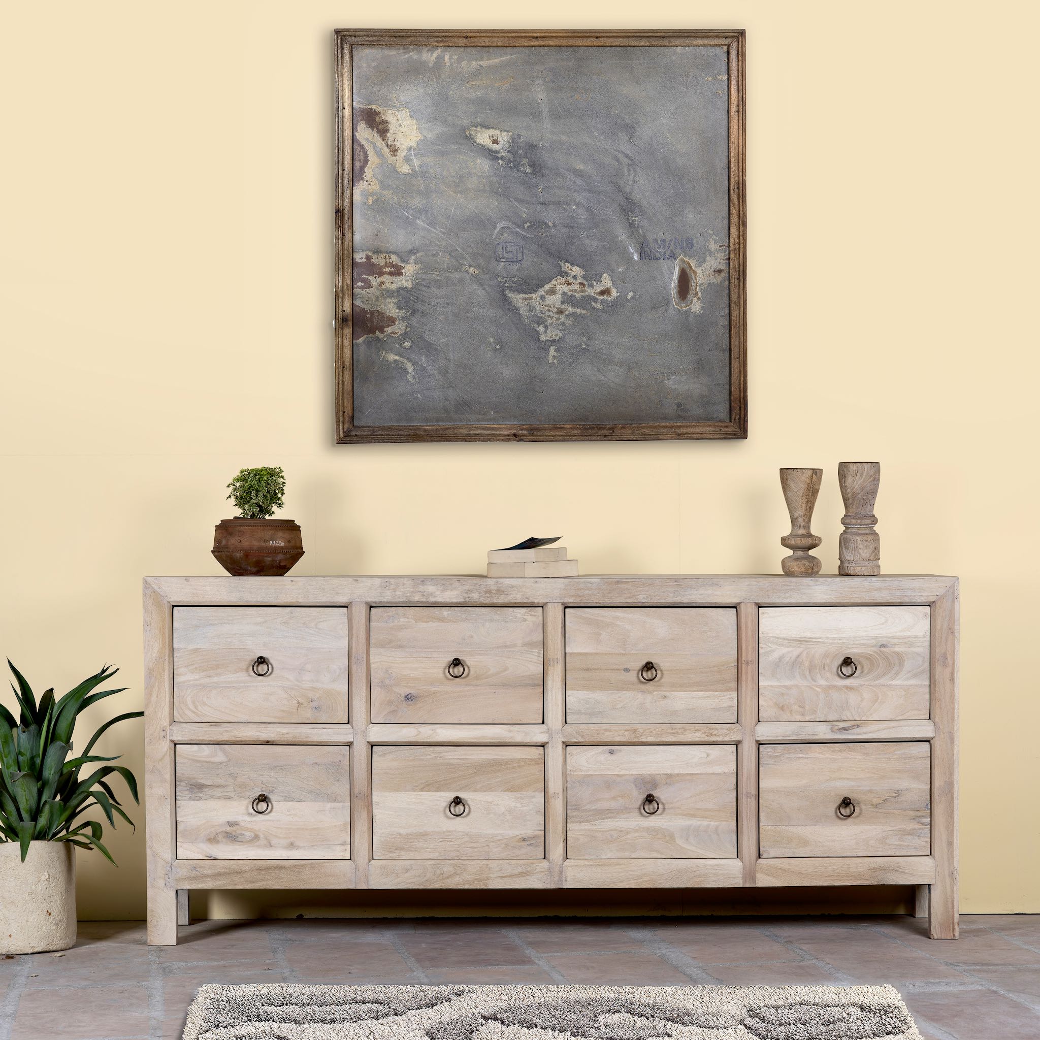 Reclaimed sandblasted wooden chest of drawers with 8 drawers, part of our Ibiza style furniture collection.