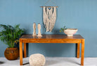 Rectangular solid wood dining table crafted from reclaimed teak; minimalist style reclaimed wood dining table, 180 × 100 × 77 cm.