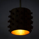 Lighted version of a wooden vintage pendant lamp made from carved mango wood with tree design and brass-plated hanging – a unique piece of mango wood lighting for dining rooms, living spaces, or entryways.