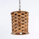 Wooden vintage ceiling lamp made from natural mango wood with brass-clad edges and grid design – a refined piece of mango wood lighting for kitchens, dining areas, or entryways.