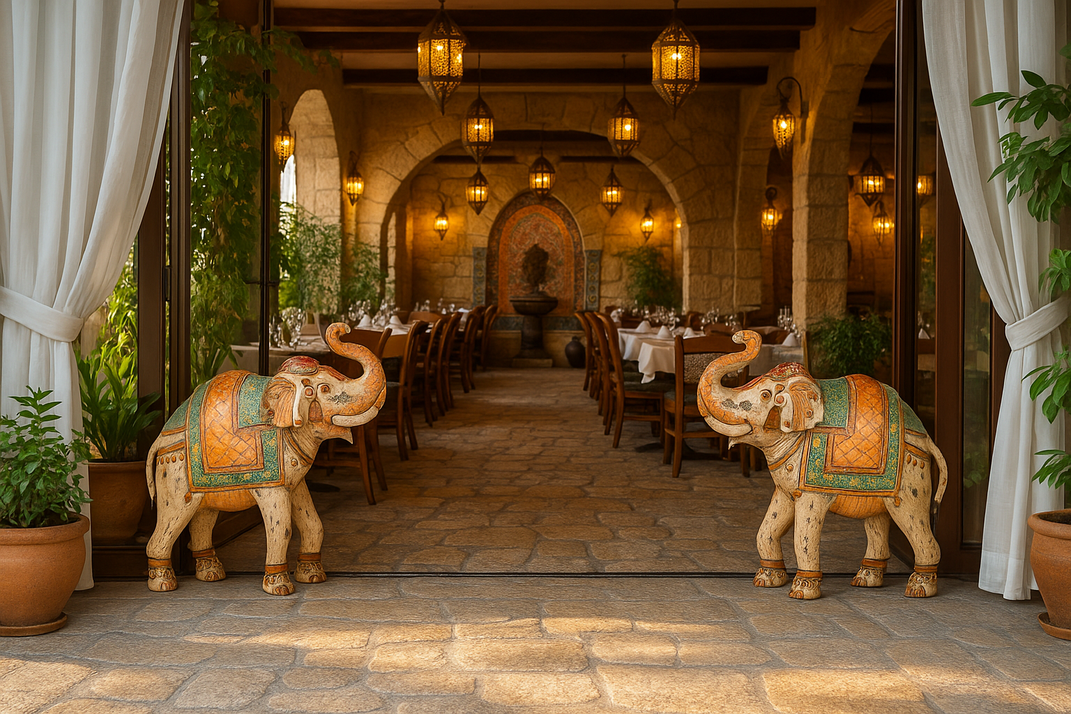 Lifestyle image of a handcrafted metal elephant sculpture with painted finish – a unique painted metal decoration perfect for vintage home decor and artistic interiors.