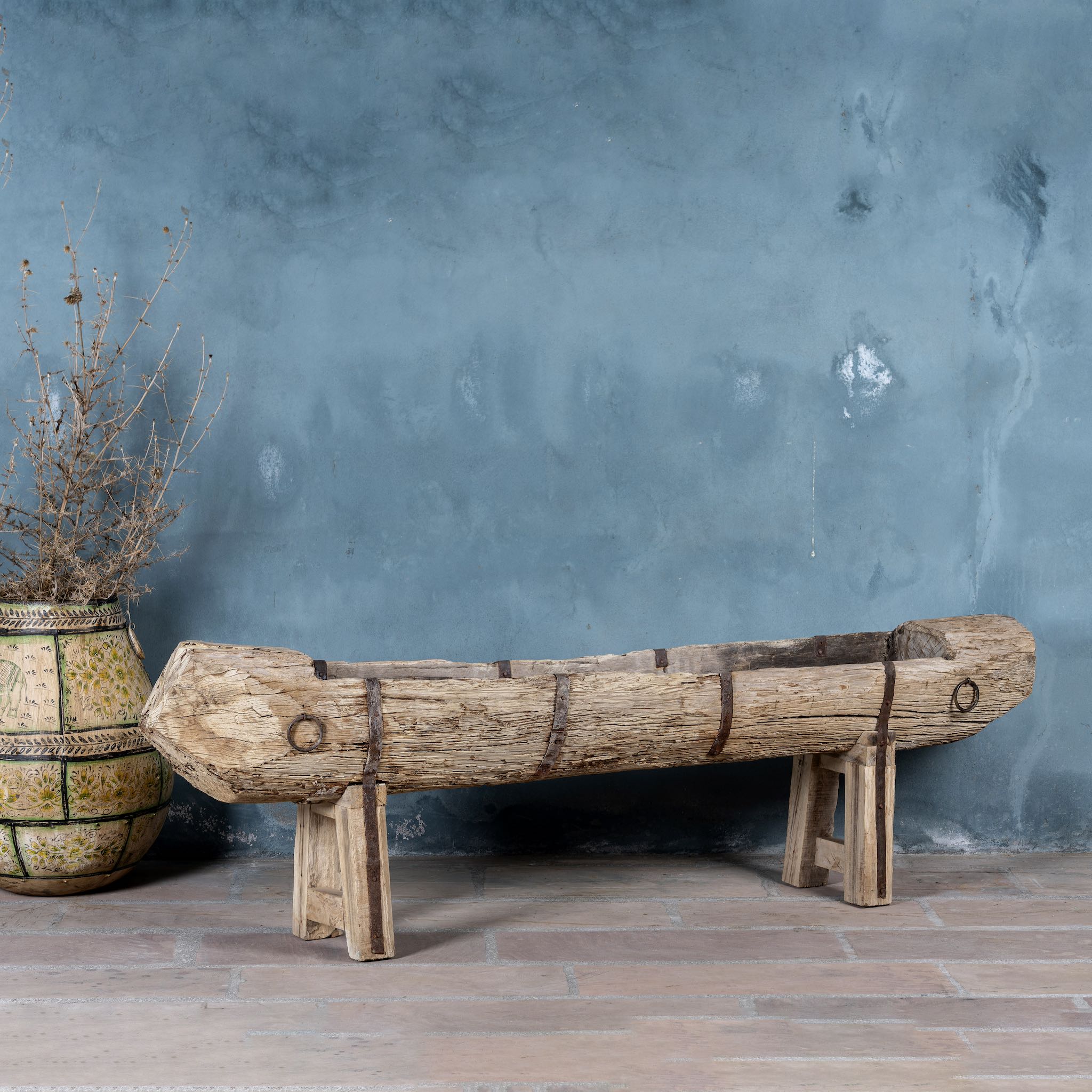 Janitra antique console table wood repurposed from teak trough, ideal as an entryway table vintage statement.