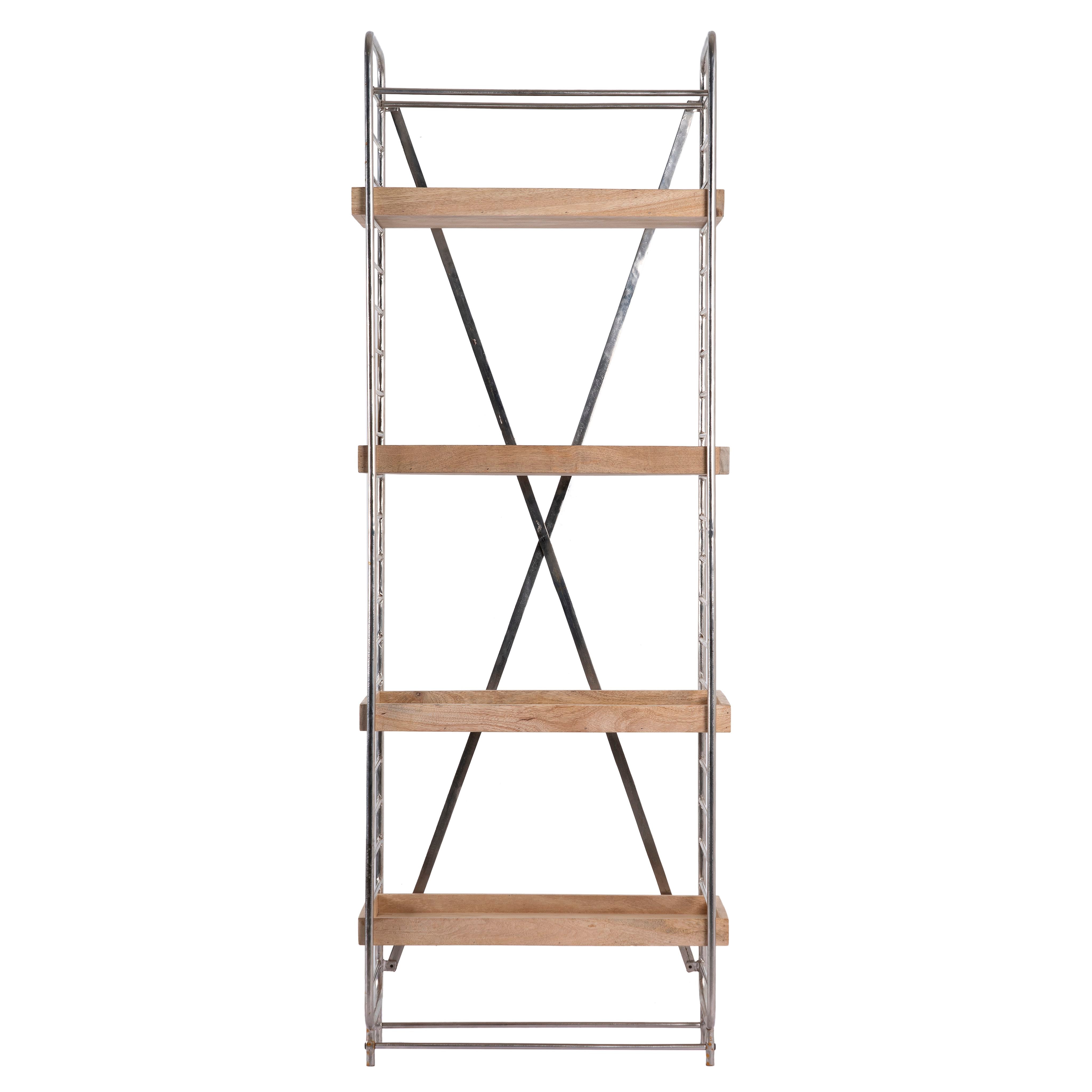 White background image of a compact brass-plated iron shelf with removable mango wood trays – minimalistic furniture and modular mango wood shelving for stylish, functional interiors.