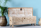 Storage box for living room furniture and bedroom furniture hand carved from India.