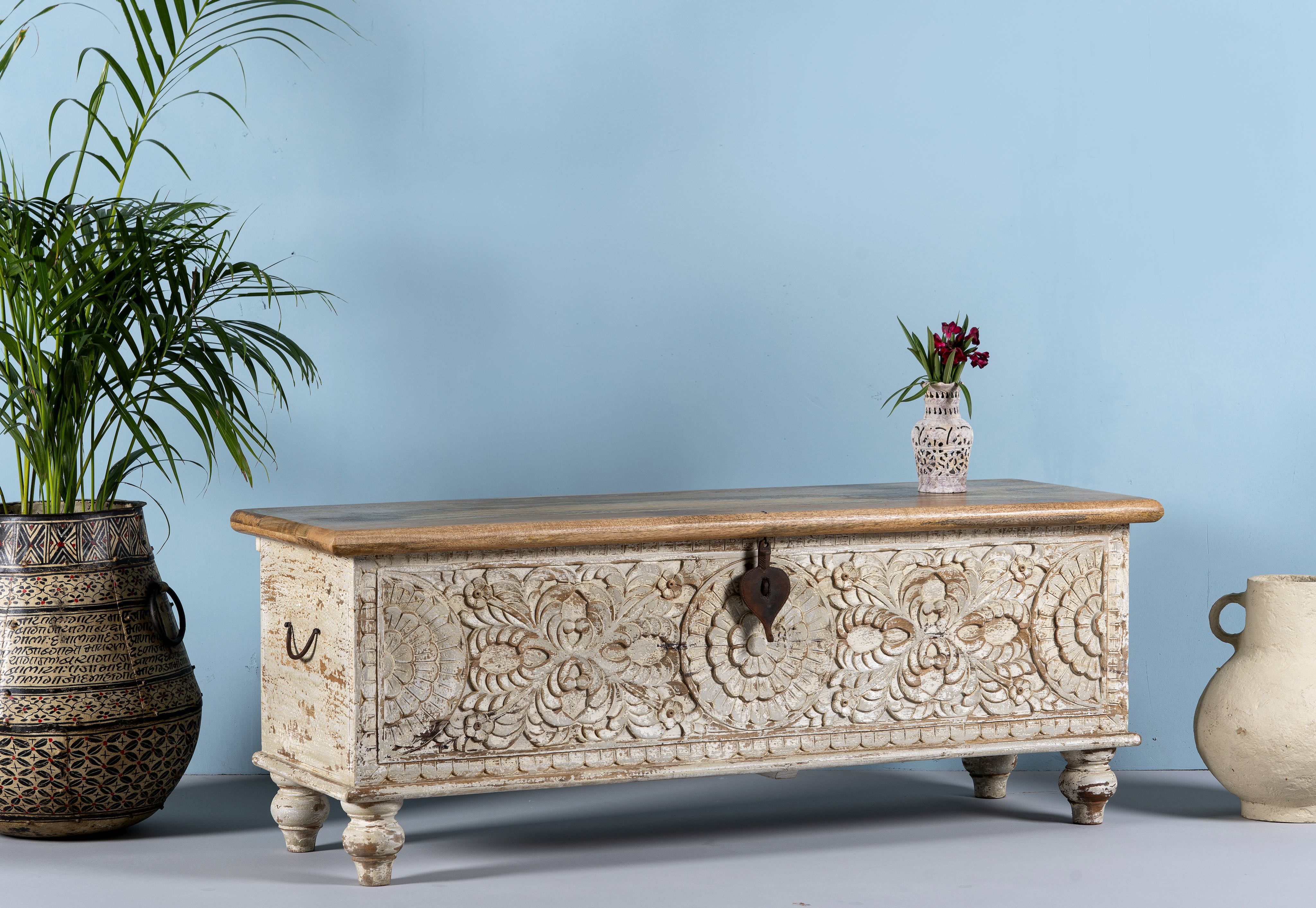 Hand carved Mango wood Indian storage box.