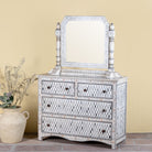 Side angle image of a hand-painted dressing table with mirror made of reclaimed wood – Meira model by Om Home & Garden