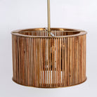 Large rustic pendant lamp made of natural mango wood with brass-clad edges – minimalistic style lighting ideal for dining rooms, kitchens, or spacious living areas.