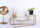 Rectangular metal coffee table with hammered marble top and brass-plated iron base; marble top coffee table, 109 × 41 × 77 cm.