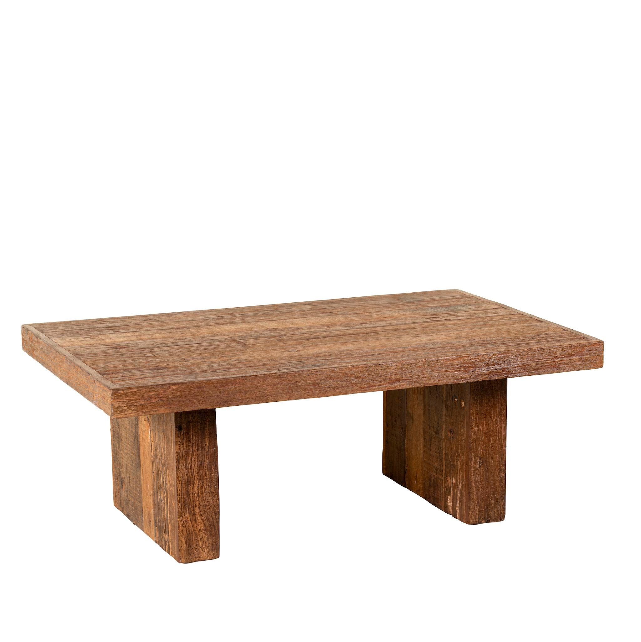 White background image of a Indian coffee table made from reclaimed hardwood, a bold and timeless piece of unique wooden furniture.