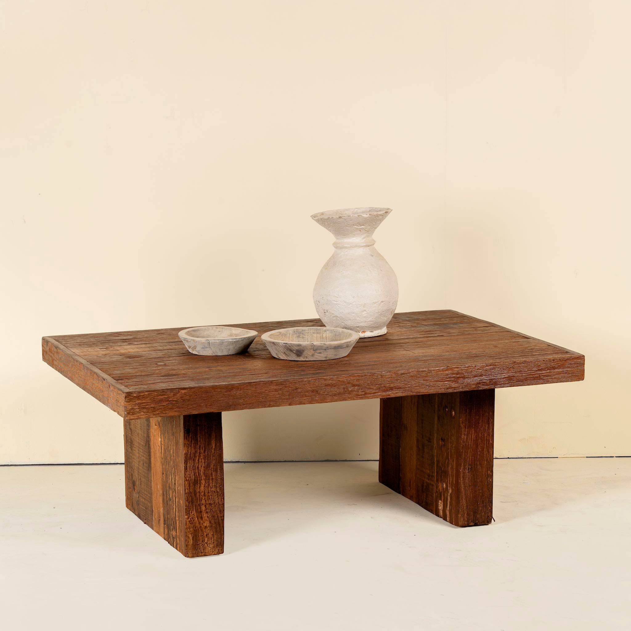Indian coffee table made from reclaimed hardwood, a bold and timeless piece of unique wooden furniture.
