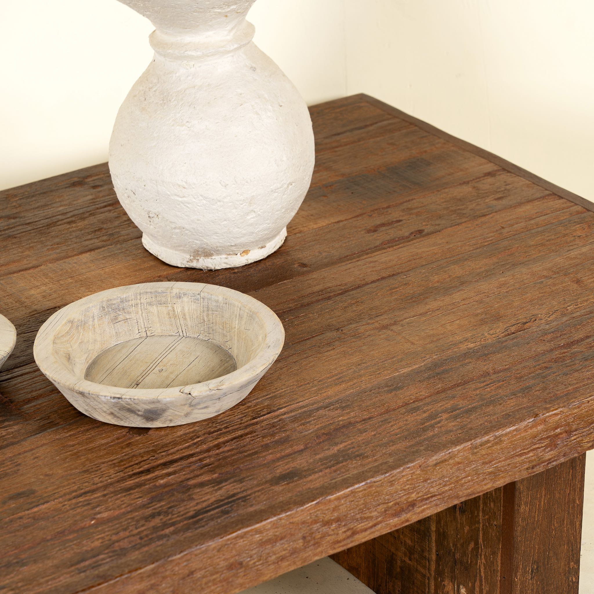 Close up picture of a Indian coffee table made from reclaimed hardwood, a bold and timeless piece of unique wooden furniture.