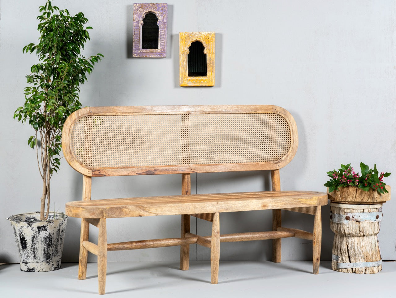 Sandeep, wooden sofa with rattan inserts