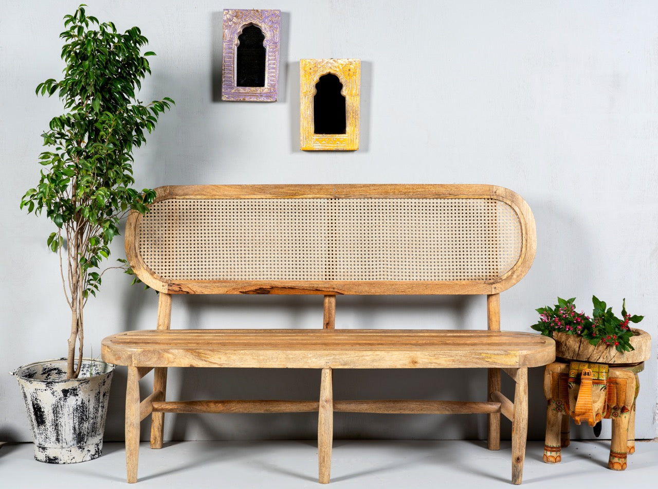 Sandeep, wooden sofa with rattan inserts