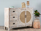 Narmada, white sideboard with rattan inserts