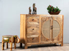 Narmada, brown sideboard with rattan inserts