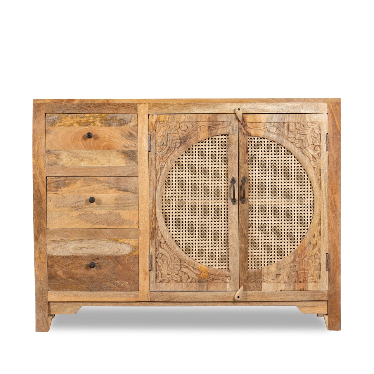 Narmada, brown sideboard with rattan inserts